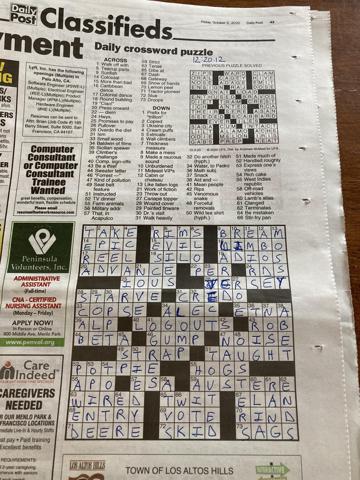 PA Daily Post crossword for 10/2/2020