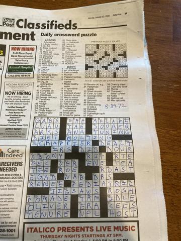 Crossword completed in under 9 minutes