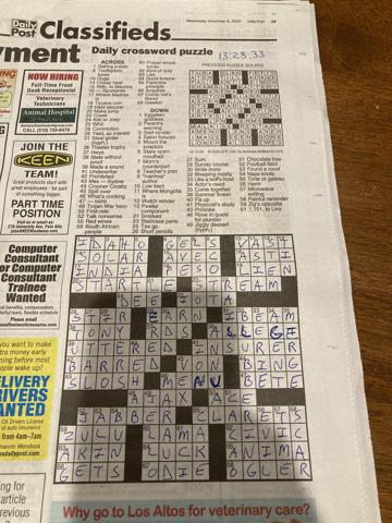Palo Alto Daily Post crossword