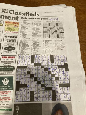 Palo Alto Daily Post crossword for 12/18/2020