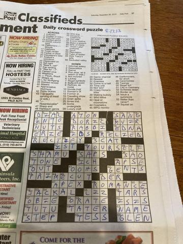 Palo Alto Daily Post crossword