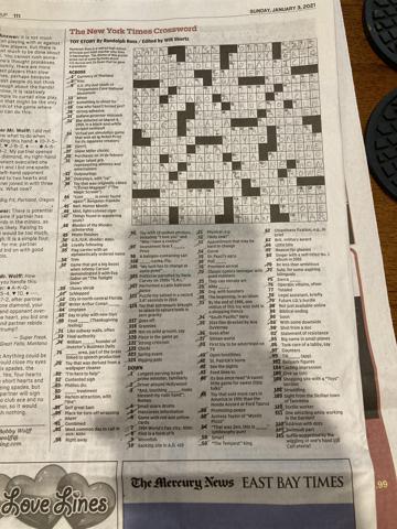 NY Times crossword for 1/3/21