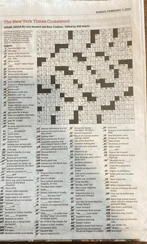 NY Times crossword for 2/7/2021