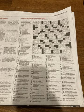 NYT crossword for 2/14/2021