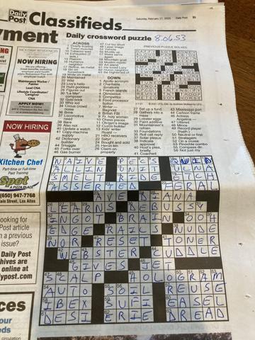 Palo Alto Daily Post crossword for 2/27/2021