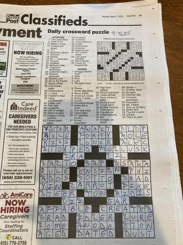 Palo Alto Daily Post crossword
