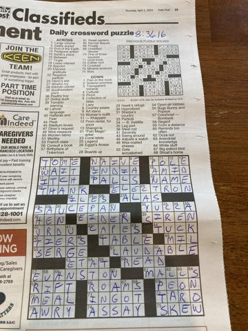 Palo Alto Daily Post crossword
