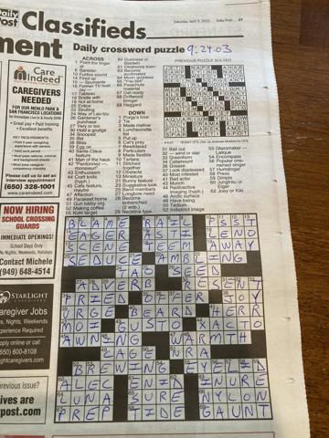 Palo Alto Daily Post crossword